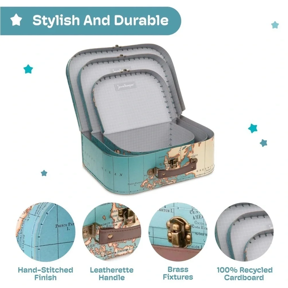 Jewelkeeper Paperboard Suitcases, Set of 3 – Vintage Decorative Storage Box